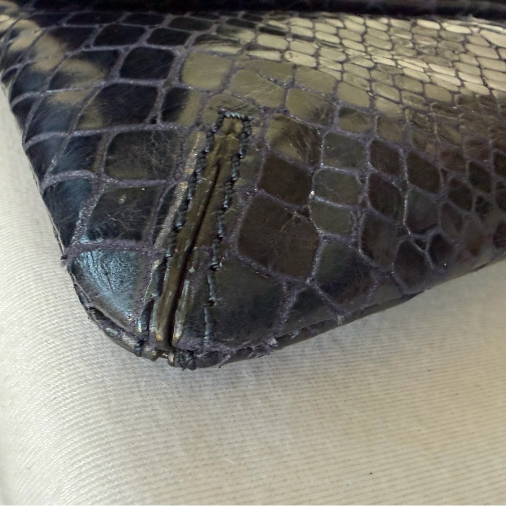 Club Monaco Fold-Over Python-Embossed Leather Clu… - image 6